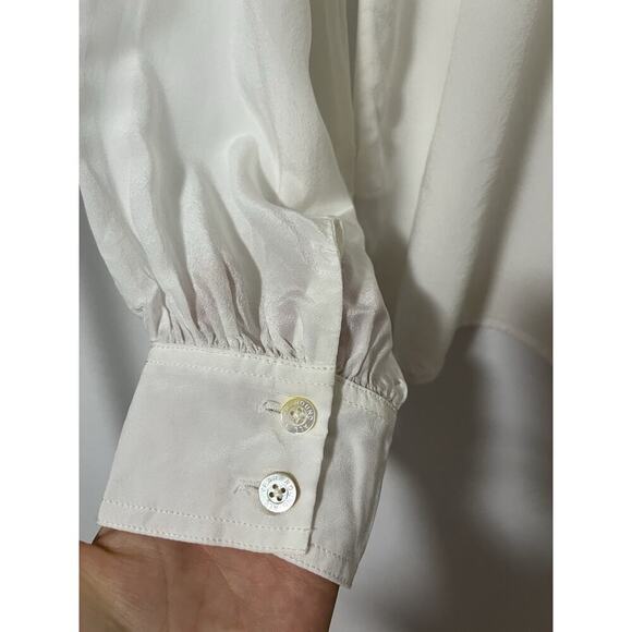 AYR Womens New Age Silk Blend Button Down Shirt Size M White Classic Semi Sheer - Picture 5 of 8